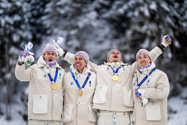 260217 Fabien Claude. Emilien Jacquelin, Quentin Fillon Maillet and Eric Perrot of France celebrate on the podium after men s 4 x 7,5 km relay biathlon during day 11 of the 2026 Winter Olympics on February 17, 2026 in Anterselva. Photo: Joel Marklund BILDBYRAN kod JM JM0796 skidskytte biathlon skiskyting Olympic Games, Olympische Spiele, Olympia, OS olympics winter olympics os ol olympiska spel vinter-os olympiske leker milano cortina 2026 milan cortina 2026 milano cortina 2026 olympic games milano cortina 2026 winter olympic games milano cortina-os milano cortina-ol vinter-ol 11 bbeng stafett relay frankrike jubel *** 260217 Fabien Claude Emilien Jacquelin, Quentin Fillon Maillet and Eric Perrot of France celebrate on the podium after men s 4 x 7,5 km relay biathlon during day 11 of the 2026 Winter Olympics on February 17, 2026 in Anterselva Photo Joel Marklund BILDBYRAN code JM JM0796 biathlon biathlon biathlon olympic games olympics olympics winter olympics os ol olympic games winter os olympic games milano cortina 2026 milan cortina 2026 milan cortina 2026 milan cortina 2026 olympic games milano cortina 2026 winter olympic games milano cortina os milano cortina ol winter ol 11 bbeng relay relay france cheering  Copyright: JOELxMARKLUND BB260217JM078