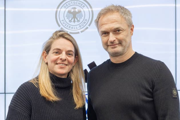 Squad announcement womens national team Left DFB sports director Nia Künzer, right national coach Christian Wück Press conference to announce the womens national team squad for the international matches against Slovenia and Norway February 17, 2026 at the DFB Campus in Frankfurt am Main , Frankfurt am Main Hesse Germany DFB Campus