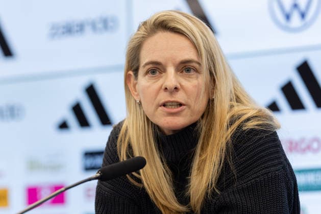 Squad announcement womens national team DFB Sports Director Nia Künzer speaks during the press conference Press conference to announce the womens national team squad for the international matches against Slovenia and Norway February 17, 2026 at the DFB Campus in Frankfurt am Main , Frankfurt am Main Hesse Germany DFB Campus