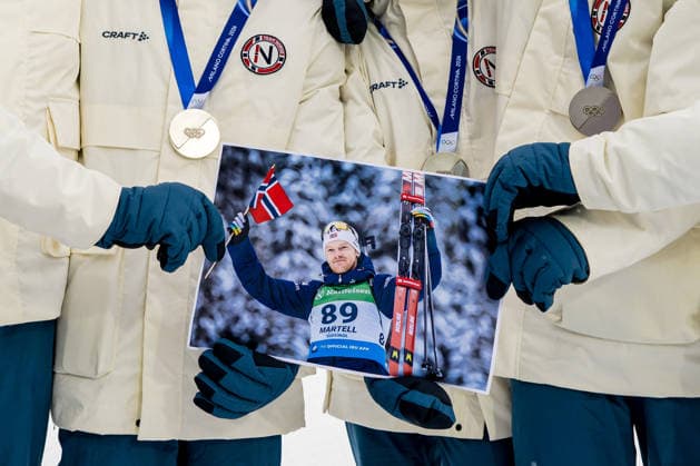 260217 Johannes Dale Skjevdal, Martin Uldal, Sturla Holm Laegreid, Johan-Olav Botn, Vetle Sjastad Christiansen and Isak Leknes Frey of Norway with a photo of the late Norwegian biathlon athlete Sivert Guttorm Bakken after men s 4 x 7,5 km relay biathlon during day 11 of the 2026 Winter Olympics on February 17, 2026 in Anterselva. Photo: Joel Marklund BILDBYRAN kod JM JM0796 skidskytte biathlon skiskyting Olympic Games, Olympische Spiele, Olympia, OS olympics winter olympics os ol olympiska spel vinter-os olympiske leker milano cortina 2026 milan cortina 2026 milano cortina 2026 olympic games milano cortina 2026 winter olympic games milano cortina-os milano cortina-ol vinter-ol 11 bbeng stafett relay norge *** 260217 Johannes Dale Skjevdal, Martin Uldal, Sturla Holm Laegreid, Johan Olav Botn, Vetle Sjastad Christiansen and Isak Leknes Frey of Norway with a photo of the late Norwegian biathlon athlete Sivert Guttorm Bakken after men s 4 x 7,5 km relay biathlon during day 11 of the 2026 Winter Olympics on February 17, 2026 in Anterselva Photo Joel Marklund BILDBYRAN code JM JM0796 biathlon biathlon biathlon olympic games olympics winter olympics os ol olympiska spel vinter os olympiske leker milano cortina 2026 milan cortina 2026 milano cortina 2026 olympic games milano cortina 2026 winter olympic games milano cortina os milano cortina ol vinter ol 11 bbeng relay relay norge  Copyright: JOELxMARKLUND BB260217JM092