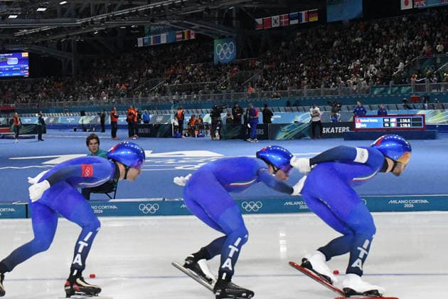 GIOCHI OLIMPICI - Olimpiadi Invernali Milano-Cortina 2026 - Speed skating, Eisschnelllauf Men s Team Pursuit - Final A Team Italy Davide Ghiotto, Andrea Giovannini e Michele Malfatti during Speed Skating Men s Team Pursuit - Final A, Olympic Winter games, Winterspiele,Spiele, Summer games Milano-Cortina 2026 in Milan, Italy, February 17 2026 Cortina D Ampezzo Italy  Copyright: xIPAxSport ABACAx