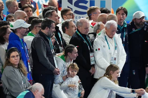 Italy team Davide Ghiotto, Andrea Giovannini and Michele Malfatti win gold medal during the Speed skating, Eisschnelllauf Men s Team Pursuit at the Milano Cortina 2026 Winter Olympics, in Milan (Italy) February 17, 2026 (Photo Gian Mattia D Alberto LaPresse)  Copyright: xGianxMattiaxD Alberto LaPressex