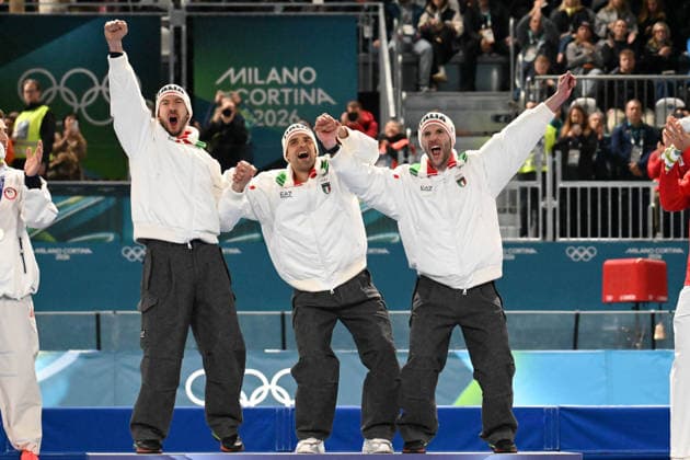 Davide Ghiotto, Andrea Giovannini e Michele Malfatti, gold medal during Speed skating, Eisschnelllauf Men s Team Pursuit - Final A, Olympic Winter games, Winterspiele,Spiele, Summer games Milano-Cortina 2026 in Milan, Italy, February 17 2026  Copyright: xPasqualexGolia IPAxSportx xipa-agency.netx xx IPA_71648883 IPA_Agency_IPA71648883