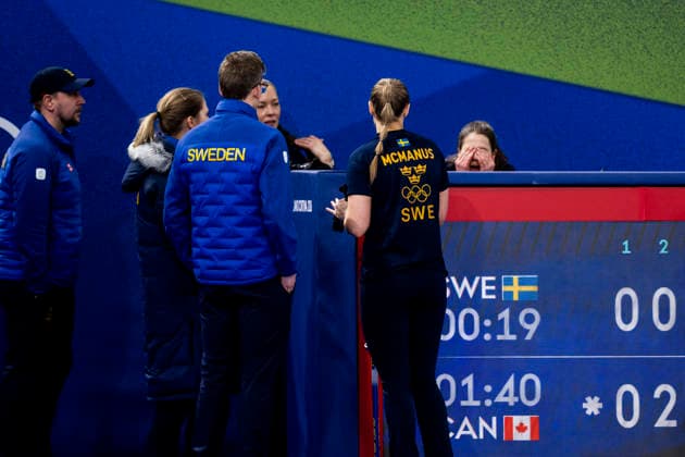 260217 Sara McManus and Anna Hasselborg of Sweden after a women s round robin curling match between Sweden and Canada during day 11 of the 2026 Winter Olympics on February 17, 2026 in Cortina. Photo: Jon Olav Nesvold BILDBYRAN COP 217 JE0123 curling Olympic Games, Olympische Spiele, Olympia, OS olympics winter olympics os ol olympiska spel vinter-os olympiske leker milano cortina 2026 milan cortina 2026 milano cortina 2026 olympic games milano cortina 2026 winter olympic games milano cortina-os milano cortina-ol vinter-ol 11 bbeng kanada sverige dam *** 260217 Sara McManus and Anna Hasselborg of Sweden after a women s round robin curling match between Sweden and Canada during day 11 of the 2026 Winter Olympics on February 17, 2026 in Cortina Photo Jon Olav Nesvold BILDBYRAN COP 217 JE0123 curling olympic games olympics winter olympics os ol olympiska spel vinter os olympiske leker milano cortina 2026 milan cortina 2026 milano cortina 2026 olympic games milano cortina 2026 winter olympic games milano cortina os milano cortina ol vinter ol 11 bbeng kanada sverige dam  Copyright: JONxOLAVxNESVOLD BB260217JE015