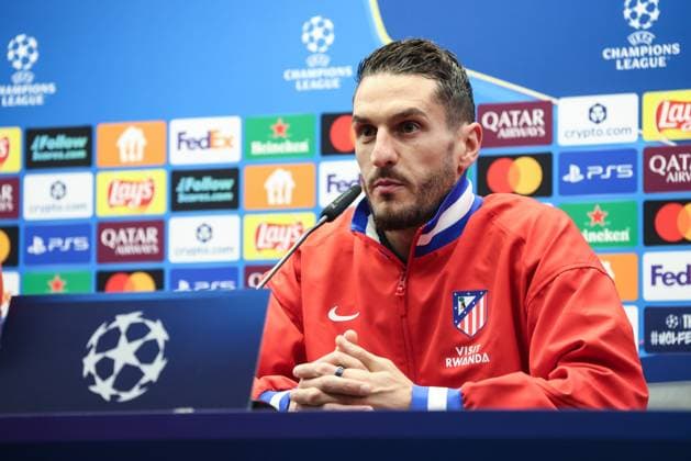 Atletico Madrid s Koke pictured during a press conference, PK, Pressekonferenz of Spanish soccer team Atletico Madrid, in Brugge, on Tuesday 17 February 2026. Tomorrow, they will play against Belgian team Club Brugge, a first leg game in the Knockout phase play-offs of the UEFA Champions League tournament. BRUNOxFAHY  x163986326x