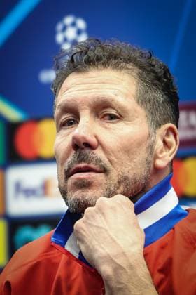 Atletico Madrid s head coach Diego Simeone pictured during a press conference, PK, Pressekonferenz of Spanish soccer team Atletico Madrid, in Brugge, on Tuesday 17 February 2026. Tomorrow, they will play against Belgian team Club Brugge, a first leg game in the Knockout phase play-offs of the UEFA Champions League tournament. BRUNOxFAHY  x163986462x