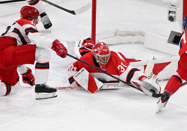 Winter Olympics - Ice hockey, Eishockey Men Czechia vs Denmark - Qualification Play-off Frederik Andersen (31) of Denmark during Ice Hockey Men Czechia vs Denmark - Qualification Play-off on day eleven of the Milano Cortina 2026 Winter Olympic Games, Olympische Spiele, Olympia, OS on February 17, 2026 in Milan, Italy. Photo by JMP ABACAPRESS.COM Milan Italy  Copyright: xJMP ABACAx