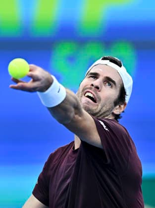 February 17, 2026, Doha, Qatar: Karen Khachanov of Russia is seen in action against Shintaro Mochizuki of Japan (not in view) during the Round of 32 at the ATP, Tennis Herren men™s Qatar ExxonMobil Open 2026 tennis tournament at the Khalifa International Tennis Complex. Karen Khachanov won against Shintaro Mochizuki 6-1,3-6,6-4. QTF ATP QATAR EXXONMOBIL OPEN-ROUND OF 32 - 17 Feb 2026  - ZUMAs197 20260217_aaa_s197_122 Copyright: xNoushadxVariyattiyakkalx