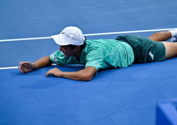 February 17, 2026, Doha, Qatar: Shintaro Mochizuki of Japan is seen in action against Karen Khachanov of Russia (not in view) during the Round of 32 at the ATP, Tennis Herren men™s Qatar ExxonMobil Open 2026 tennis tournament at the Khalifa International Tennis Complex. Karen Khachanov won against Shintaro Mochizuki 6-1,3-6,6-4. QTF ATP QATAR EXXONMOBIL OPEN-ROUND OF 32 - 17 Feb 2026  - ZUMAs197 20260217_aaa_s197_130 Copyright: xNoushadxVariyattiyakkalx