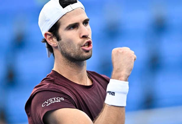 February 17, 2026, Doha, Qatar: Karen Khachanov of Russia is seen in action against Shintaro Mochizuki of Japan (not in view) during the Round of 32 at the ATP, Tennis Herren men™s Qatar ExxonMobil Open 2026 tennis tournament at the Khalifa International Tennis Complex. Karen Khachanov won against Shintaro Mochizuki 6-1,3-6,6-4. QTF ATP QATAR EXXONMOBIL OPEN-ROUND OF 32 - 17 Feb 2026  - ZUMAs197 20260217_aaa_s197_132 Copyright: xNoushadxVariyattiyakkalx