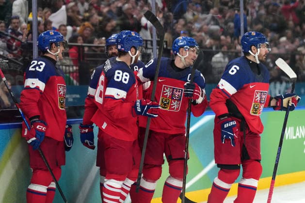 Milano Cortina 2026, Milan, Italy, 17.02, 2026, MiCo2026, MiCo, 2026, Olympics, Olympic, Winter Olympic, Olympic Winter games, Winterspiele,Spiele, Summer games Ice hockey, Eishockey Czech team players celebrate during play off ice hockey game between Czech Republic and Denmark Milano Cortina 2026 Olympic Winter Games in Milan, Italy, 17.02.2026. Photo: Roman Koksarov (RKF) Milan Italy Copyright: xRomanxKoksarovx DSC02469.JPG