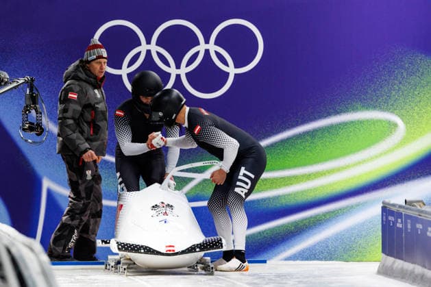 OLYMPICS - Winter Olympic Games, Olympische Spiele, Olympia, OS Milano Cortina 2026 CORTINA D AMPEZZO,ITALY,17.FEB.26 - OLYMPICS, BOBSLEIGH - Winter Olympic Games Milano Cortina 2026, 2-man, men. Image shows Markus Treichl and Daniel Bertschler (AUT).  GEPAxpictures xMaticxKlansek