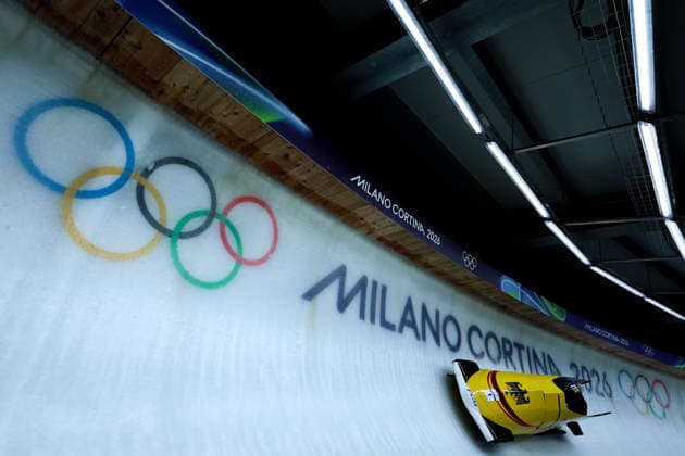 Olympische Winterspiele Milano Cortina 2026 Bob Zweierbob Männer am 17.02.2026 im Cortina Sliding Centre in Cortina d™Ampezzo Johannes Lochner Georg Fleischhauer ( Deutschland ) *** Olympic Winter Games Milano Cortina 2026 Bobsleigh two-man on 17 02 2026 at the Cortina Sliding Center in Cortina d™Ampezzo Johannes Lochner Georg Fleischhauer Germany xMSx