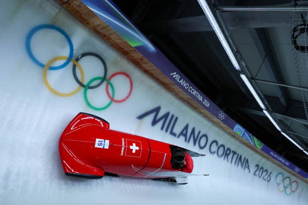 Olympische Winterspiele Milano Cortina 2026 Bob Zweierbob Männer am 17.02.2026 im Cortina Sliding Centre in Cortina d™Ampezzo Timo Rohner Tim Annen ( Schweiz ) *** Olympic Winter Games Milano Cortina 2026 Bobsleigh two-man on 17 02 2026 at the Cortina Sliding Center in Cortina d™Ampezzo Timo Rohner Tim Annen Switzerland xMSx