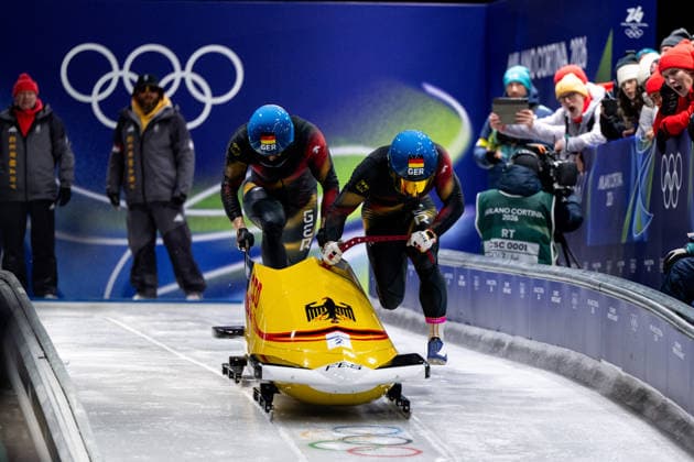 FRIEDRICH Francesco, SCHUELLER Alexander (Deutschland) am Start, ITA, Olympische Spiele Milano Cortina 2026, Olympia, Zweierbob Herren, 17.02.2026 ITA, Olympische Spiele Milano Cortina 2026, Olympia, Zweierbob Herren, 17.02.2026 Cortina d Ampezzo *** FRIEDRICH Francesco, SCHUELLER Alexander Germany at the start, ITA, Olympic Games Milano Cortina 2026, Olympia, two-man bobsleigh men, 17 02 2026 ITA, Olympic Games Milano Cortina 2026, Olympia, two-man bobsleigh men, 17 02 2026 Cortina d Ampezzo Copyright: xEibner-Pressefoto Memmlerx EP_MMR