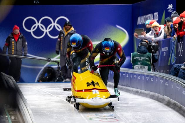 AMMOUR Adam, SCHALLER Alexander (Deutschland) am Start, ITA, Olympische Spiele Milano Cortina 2026, Olympia, Zweierbob Herren, 17.02.2026 ITA, Olympische Spiele Milano Cortina 2026, Olympia, Zweierbob Herren, 17.02.2026 Cortina d Ampezzo *** AMMOUR Adam, SCHALLER Alexander Germany at the start, ITA, Olympic Games Milano Cortina 2026, Olympia, two-man bobsleigh men, 17 02 2026 ITA, Olympic Games Milano Cortina 2026, Olympia, two-man bobsleigh men, 17 02 2026 Cortina d Ampezzo Copyright: xEibner-Pressefoto Memmlerx EP_MMR