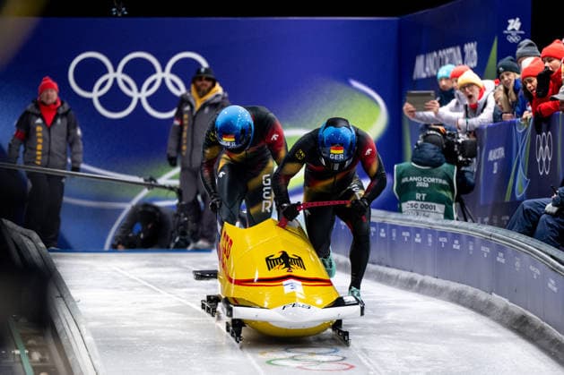 AMMOUR Adam, SCHALLER Alexander (Deutschland) am Start, ITA, Olympische Spiele Milano Cortina 2026, Olympia, Zweierbob Herren, 17.02.2026 ITA, Olympische Spiele Milano Cortina 2026, Olympia, Zweierbob Herren, 17.02.2026 Cortina d Ampezzo *** AMMOUR Adam, SCHALLER Alexander Germany at the start, ITA, Olympic Games Milano Cortina 2026, Olympia, two-man bobsleigh men, 17 02 2026 ITA, Olympic Games Milano Cortina 2026, Olympia, two-man bobsleigh men, 17 02 2026 Cortina d Ampezzo Copyright: xEibner-Pressefoto Memmlerx EP_MMR