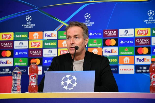 UEFA Champions League - Bayer 04 Leverkusen press conference, PK, Pressekonferenz - Kasper Hjulmand coach of Bayer 04 Leverkusen attend a press conference ahead of the UEFA Champions League Play-Offs 1st leg soccer match between Olympiacos FC and Bayer 04 Leverkusen in Piraeus, Greece, 17 February 2026. IMAGO ONE INCH PRODUCTIONS PIRAEUS GREECE Copyright: xONExINCHxPRODUCTIONSx 6857966