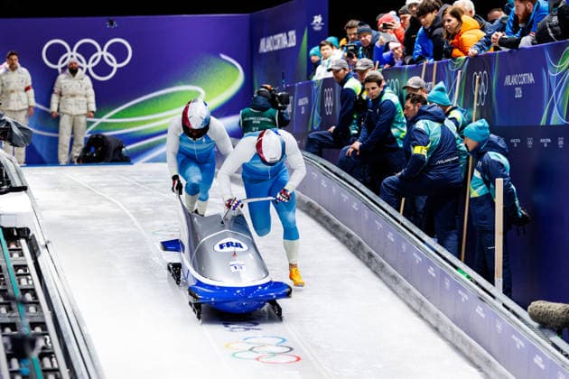 OLYMPICS - Winter Olympic Games, Olympische Spiele, Olympia, OS Milano Cortina 2026 CORTINA D AMPEZZO,ITALY,17.FEB.26 - OLYMPICS, BOBSLEIGH - Winter Olympic Games Milano Cortina 2026, 2-man, men. Image shows Romain Heinrich and Dorian Hauterville (FRA).  GEPAxpictures xMaticxKlansek