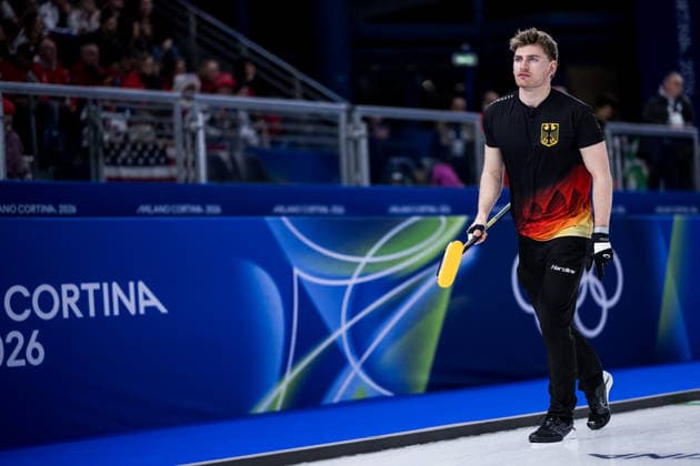 CORTINA, ITALY - FEBRUARY 17: Johannes Scheuerl (Germany) during the Curling Men Germany vs Switzerland - Round Robin Session 10 at the Milano Cortina 2026 Olympics at Cortina Curling Olympic Stadium on day 11 of the Milano Cortina 2026 Olympics on February 17, 2026 in Cortina, Italy. Editorial use only. Italy Copyright: xSteffiexWunderlx