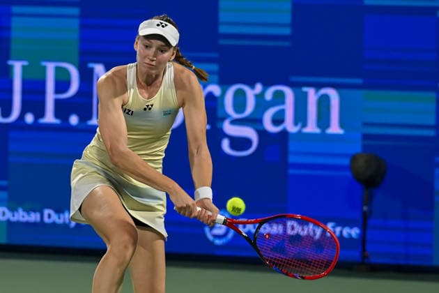 2026 Dubai Duty Free Tennis Championships DUBAI, UAE - FEBRUARY 17: Elena Rybakina of Kazakhstan competes against Kimberly Birrell (not seen) of Australia during the 2026 Dubai Duty Free Tennis Championships last 16 match between Elena Rybakina and Kimberly Birrell at Dubai Duty Free Tennis Stadium in Dubai, United Arab Emirates on February 17, 2026. Waleed Zein Anadolu Dubai United Arab Emirates. Editorial use only. Please get in touch for any other usage.  Copyright: x2026xAnadoluxWaleedxZeinx