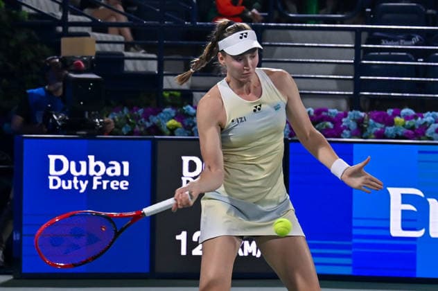 2026 Dubai Duty Free Tennis Championships DUBAI, UAE - FEBRUARY 17: Elena Rybakina of Kazakhstan competes against Kimberly Birrell (not seen) of Australia during the 2026 Dubai Duty Free Tennis Championships last 16 match between Elena Rybakina and Kimberly Birrell at Dubai Duty Free Tennis Stadium in Dubai, United Arab Emirates on February 17, 2026. Waleed Zein Anadolu Dubai United Arab Emirates. Editorial use only. Please get in touch for any other usage.  Copyright: x2026xAnadoluxWaleedxZeinx