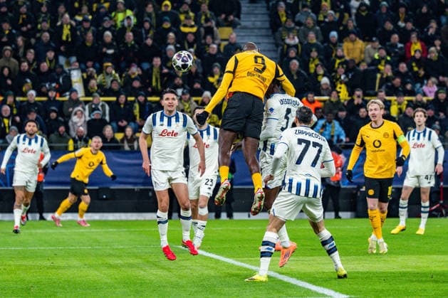 17 02 2026, Borussia Dortmund vs Atalanta Bergamo, UEFA Champions League, Playoffs Goal for 1 0 by Serhou Guirassy Borussia Dortmund, 9 Regulations prohibit any use of photographs as image sequences and or quasi video Copyright: xBahhoxKarax
