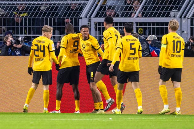 17 02 2026, Borussia Dortmund vs Atalanta Bergamo, UEFA Champions League, Playoffs Serhou Guirassy Borussia Dortmund cheers after his goal for 1 0 Regulations prohibit any use of photographs as image sequences and or quasi video Copyright: xDavidxInderliedx
