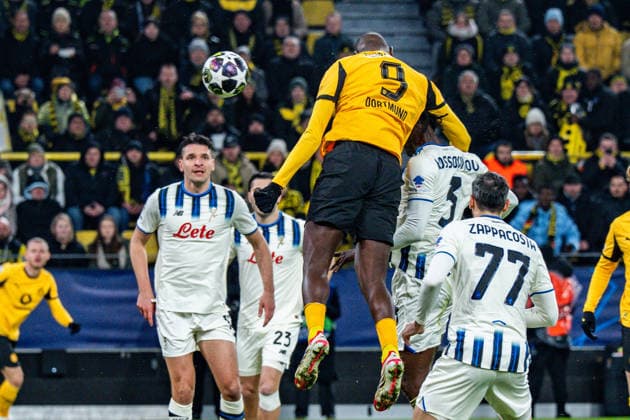 17 02 2026, Borussia Dortmund vs Atalanta Bergamo, UEFA Champions League, Playoffs Goal for 1 0 by Serhou Guirassy Borussia Dortmund, 9 Regulations prohibit any use of photographs as image sequences and or quasi video Copyright: xBahhoxKarax
