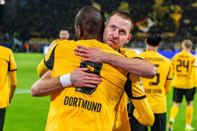 17 02 2026, Borussia Dortmund vs Atalanta Bergamo, UEFA Champions League, Playoffs Goal for 1 0 by Serhou Guirassy Borussia Dortmund, 9 Regulations prohibit any use of photographs as image sequences and or quasi video Copyright: xBahhoxKarax