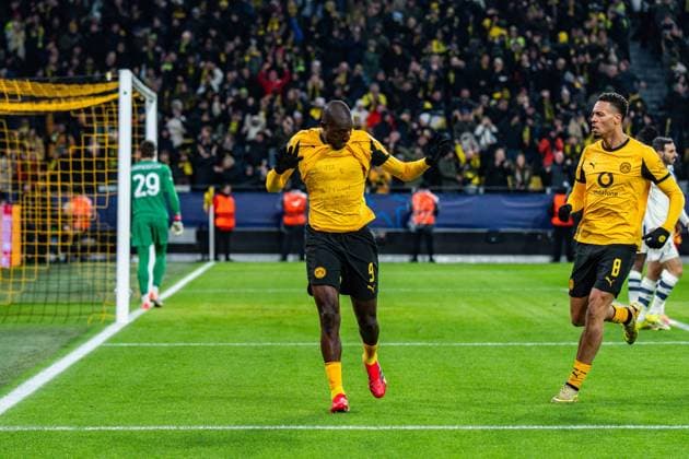 17 02 2026, Borussia Dortmund vs Atalanta Bergamo, UEFA Champions League, Playoffs Goal for 1 0 by Serhou Guirassy Borussia Dortmund, 9 Regulations prohibit any use of photographs as image sequences and or quasi video Copyright: xBahhoxKarax