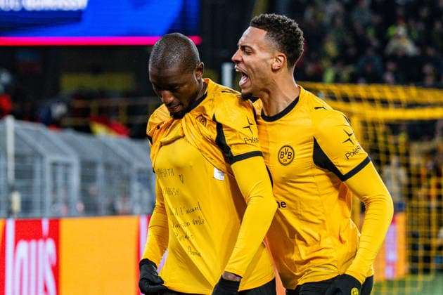 17 02 2026, Borussia Dortmund vs Atalanta Bergamo, UEFA Champions League, Playoffs Goal for 1 0 by Serhou Guirassy Borussia Dortmund, 9 Regulations prohibit any use of photographs as image sequences and or quasi video Copyright: xBahhoxKarax