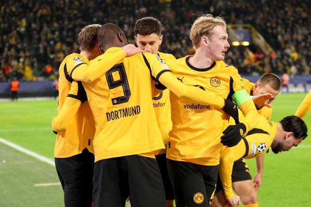 Goal celebration for 1 0 by Serhou Guirassy Borussia Dortmund with Julian Brandt Borussia Dortmund GER, Borussia Dortmund vs Atalanta Bergamo, Football, Champions League, Play off, Season 2025 2026, 17 02 2026 GER, Borussia Dortmund vs Atalanta Bergamo, Football, Champions League, Play off, Season 2025 2026, 17 02 2026 Dortmund Copyright: xEibner-Pressefoto FrankxZeisingx EP_FZG