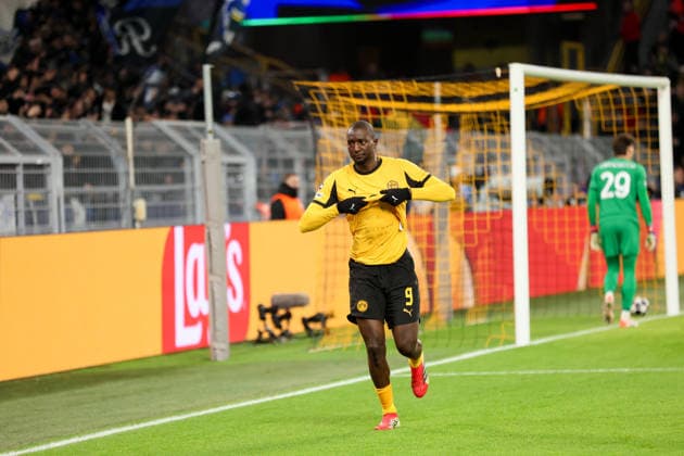 Goal celebration for 1 0 by Serhou Guirassy Borussia Dortmund GER, Borussia Dortmund vs Atalanta Bergamo, Football, Champions League, Play off, Season 2025 2026, 17 02 2026 GER, Borussia Dortmund vs Atalanta Bergamo, Football, Champions League, Play off, Season 2025 2026, 17 02 2026 Dortmund Copyright: xEibner-Pressefoto FrankxZeisingx EP_FZG