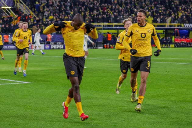 17 02 2026, xgrfx, Football UEFA Champions League, Borussia Dortmund Atalanta Bergamo v l Tor, Serhou Guirassy Borussia Dortmund DFL DFB REGULATIONS PROHIBIT ANY USE OF PHOTOGRAPHS as IMAGE SEQUENCES and or QUASI VIDEO Dortmund
