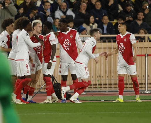 Folarin Balogun of AS Monaco celebrating with team mates after a goal during the Uefa Champions League, season 2025 2026, first leg play-off, football match between AS Monaco and FC Paris Saint-Germain on 17 February 2026 at Stade Louis II, Monaco. Photo Nderim Kaceli  Copyright: xNderimxKaceli IPAxSportx xipa-agency.netx xx IPA_71657024 IPA_Agency_IPA71657024