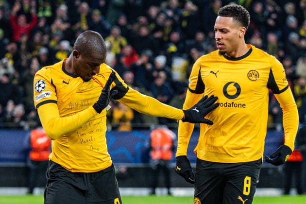 17 02 2026, Borussia Dortmund vs Atalanta Bergamo, UEFA Champions League, Playoffs Goal for 1 0 by Serhou Guirassy Borussia Dortmund, 9 Regulations prohibit any use of photographs as image sequences and or quasi video Copyright: xBahhoxKarax