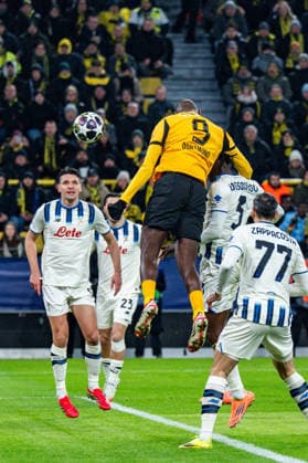 17 02 2026, Borussia Dortmund vs Atalanta Bergamo, UEFA Champions League, Playoffs Goal for 1 0 by Serhou Guirassy Borussia Dortmund, 9 Regulations prohibit any use of photographs as image sequences and or quasi video Copyright: xBahhoxKarax