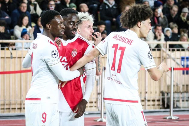 February 17, 2026, Monaco, France, Monaco: Folarin BALOGUN of Monaco celebrate his goal with teammates during the UEFA Champions League match between AS Monaco and Paris Saint-Germain at Louis II Stadium on February 17, 2026 in Monaco, Monaco. AS Monaco V Paris Saint-Germain - UEFA Champions League  - ZUMAm308 20260217_zsp_m308_005 Copyright: xMatthieuxMirvillex