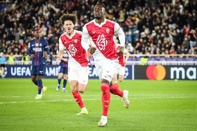 February 17, 2026, Monaco, France, Monaco: Folarin BALOGUN of Monaco celebrate his goal with Maghnes AKLIOUCHE of Monaco during the UEFA Champions League match between AS Monaco and Paris Saint-Germain at Louis II Stadium on February 17, 2026 in Monaco, Monaco. AS Monaco V Paris Saint-Germain - UEFA Champions League  - ZUMAm308 20260217_zsp_m308_006 Copyright: xMatthieuxMirvillex