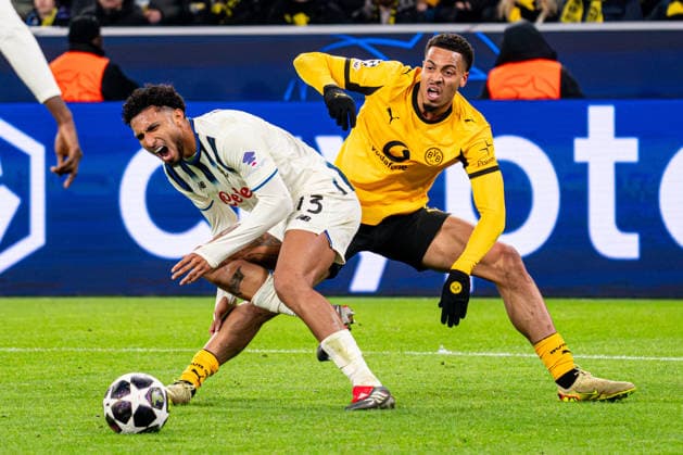 2026-02-17 Borussia Dortmund v Atalanta BC - UEFA Champions League 2025 26 League Knockout Play-off First Leg DORTMUND, GERMANY - FEBRUARY 17: Ederson of Atalanta BC, Felix Nmecha of Borussia Dortmund battle for the ball during the UEFA Champions League 2025 26 League Knockout Play-off First Leg match between Borussia Dortmund and Atalanta BC at BVB Stadion Dortmund on February 17, 2026 in Dortmund, Germany. (Photo by Gabriel Calvino Alonso BSR Agency) Dortmund Germany Content not available for redistribution in The Netherlands directly or indirectly through any third parties. Copyright: xBSRxAgencyx