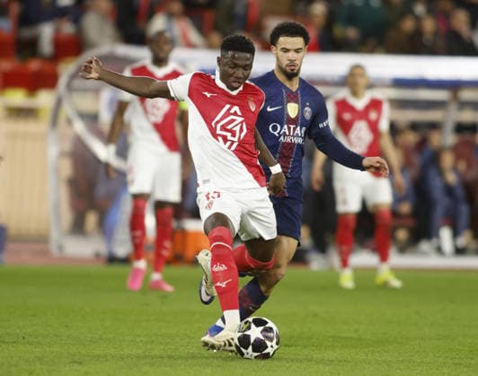 Lamine Camara of AS Monaco during the Uefa Champions League, season 2025 2026, first leg play-off, football match between AS Monaco and FC Paris Saint-Germain on 17 February 2026 at Stade Louis II, Monaco. Photo Nderim Kaceli  Copyright: xNderimxKaceli IPAxSportx xipa-agency.netx xx IPA_71657909 IPA_Agency_IPA71657909