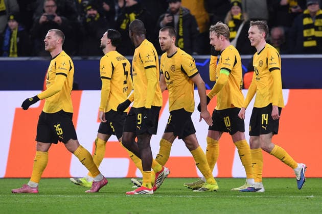 Soccer UEFA Champions League Play off first leg Borussia Dortmund Atalanta Bergamo on 17 02 2026 at Signal Iduna Park in Dortmund Goal celebration to 2 0 by Maximilian Beier Dortmund xRx