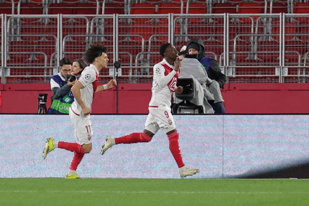 CALCIO - UEFA Champions League - AS Monaco vs PSG Folarin Balogun ( 9 - AS Monaco) and Maghnes Akliouche ( 11 - AS Monaco) celebrate goal during AS Monaco vs PSG, UEFA Champions League football match in Monaco, PrincPhoto by IPA ABACAPRESS.COMlity of Monaco, February 17 2026 Monaco  Copyright: xIPAxSport ABACAx