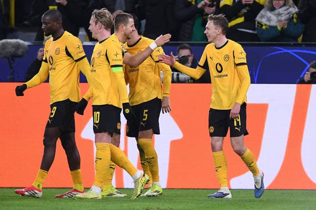Soccer UEFA Champions League Play off first leg Borussia Dortmund Atalanta Bergamo on 17 02 2026 at Signal Iduna Park in Dortmund Goal celebration to 2 0 by Maximilian Beier Dortmund xRx