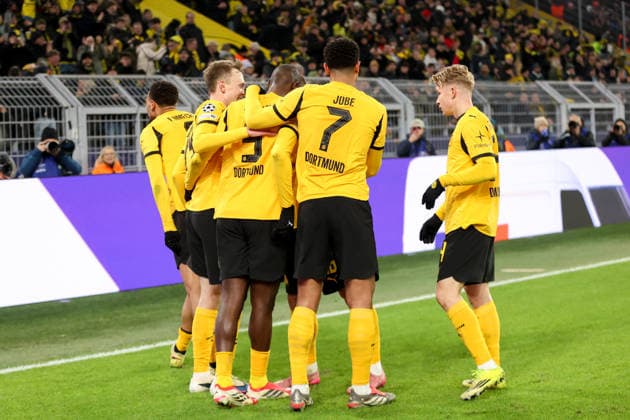 Goal celebration for 2 0 by Maximilian Beier Borussia Dortmund GER, Borussia Dortmund vs Atalanta Bergamo, Football, Champions League, Play off, Season 2025 2026, 17 02 2026 GER, Borussia Dortmund vs Atalanta Bergamo, Football, Champions League, Play off, Season 2025 2026, 17 02 2026 Dortmund Copyright: xEibner-Pressefoto FrankxZeisingx EP_FZG