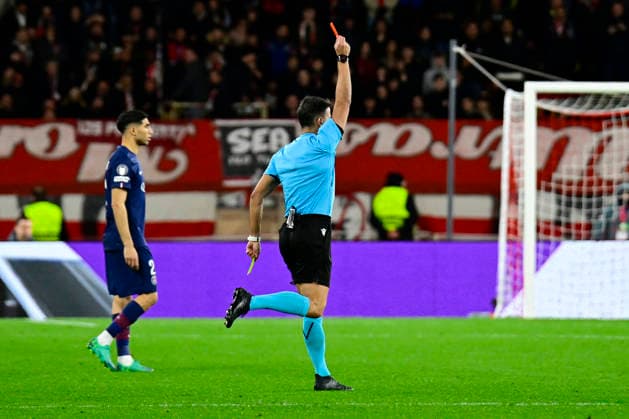 FOOTBALL : AS Monaco VS Paris Saint-Germain - UEFA Champions League - 17 02 2026 Red card for Aleksandr Golovin (ASM) - UEFA Champions League match between AS Monaco and Paris Saint Germain on February 17, 2026 at the Louis II Stadium in Monaco. MonacoMonaco  Copyright: xWilliamxCannarellax