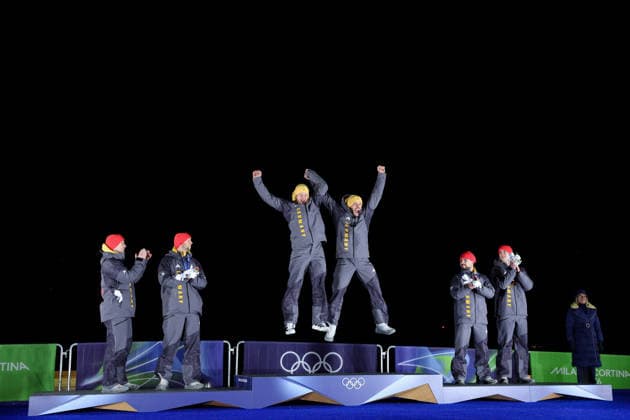 Olympische Winterspiele Milano Cortina 2026 Bob Zweierbob Männer am 17.02.2026 im Cortina Sliding Centre in Cortina d™Ampezzo Johannes Lochner Georg Fleischhauer ( Deutschland ) gewinnen die Gold Medaille *** Olympic Winter Games Milano Cortina 2026 Bobsleigh two-man on 17 02 2026 at the Cortina Sliding Center in Cortina d™Ampezzo Johannes Lochner Georg Fleischhauer Germany win the gold medal xMSx