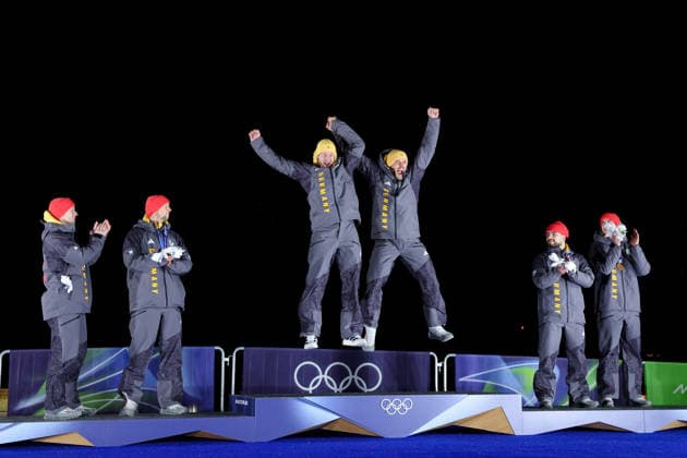 Olympische Winterspiele Milano Cortina 2026 Bob Zweierbob Männer am 17.02.2026 im Cortina Sliding Centre in Cortina d™Ampezzo Johannes Lochner Georg Fleischhauer ( Deutschland ) gewinnen die Gold Medaille *** Olympic Winter Games Milano Cortina 2026 Bobsleigh two-man on 17 02 2026 at the Cortina Sliding Center in Cortina d™Ampezzo Johannes Lochner Georg Fleischhauer Germany win the gold medal xMSx