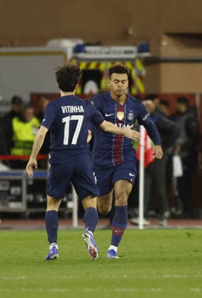 CALCIO - UEFA Champions League - AS Monaco vs PSG Desire Doue of FC Paris Saint-Germain celebrating with team mates after a goal during the Uefa Champions League, season 2025 2026, first leg play-off, football match between AS Monaco and FC Paris Saint-Germain on 17 February 2026 at Stade Louis II, Monaco. Photo Nderim Kaceli Monaco  Copyright: xIPAxSport ABACAx
